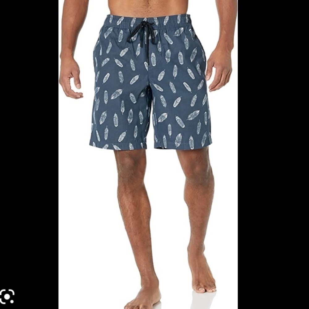 Goodthreads Navy Blue Feather‎ print Men’s swim trunks size M NWT
